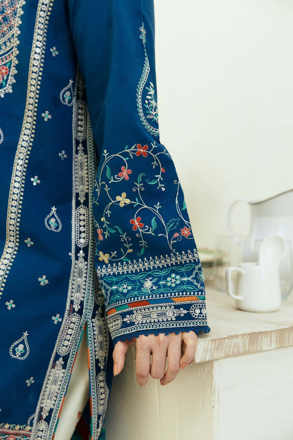 3PC Unstitched Dhanak Embroidered Shirt with Embroidered Dhanak Shawl and Trousers -AB113