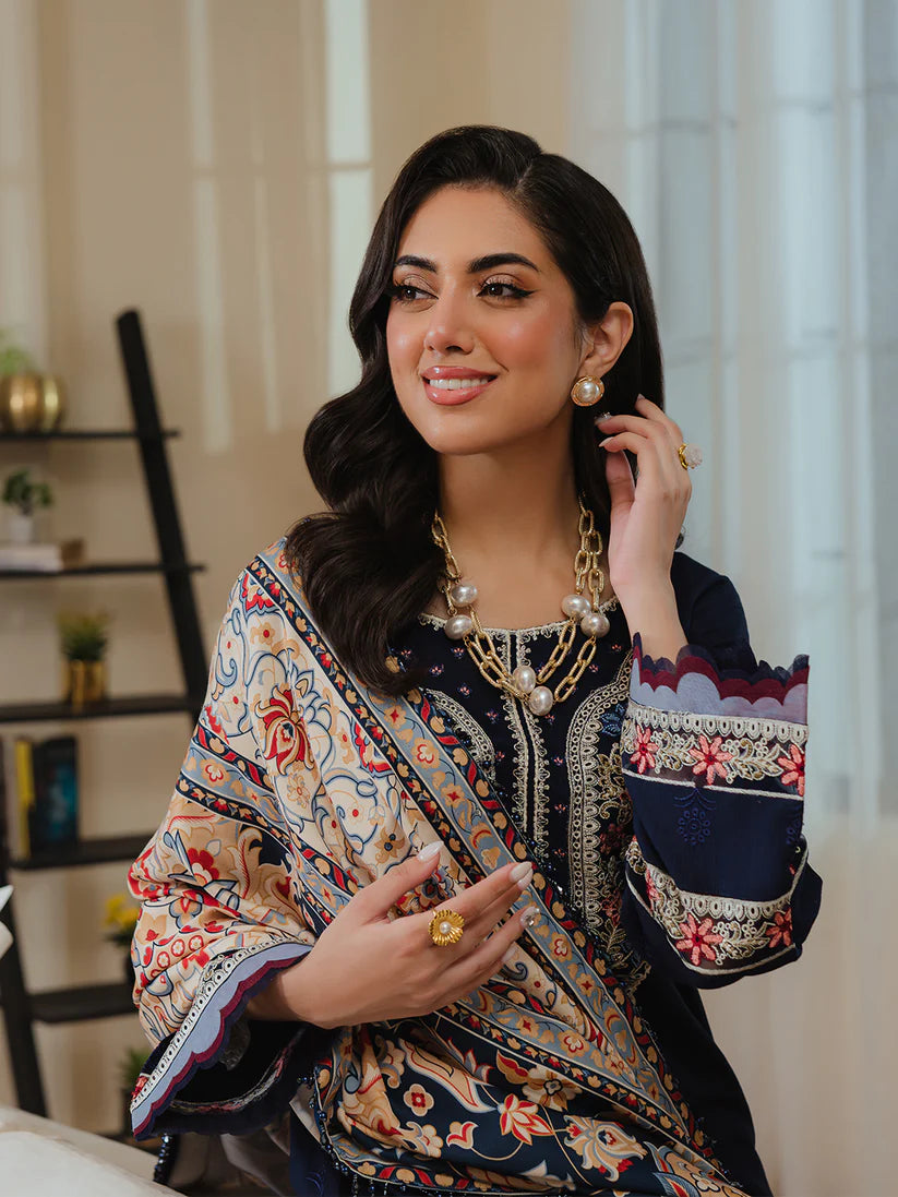 3PC Unstitched Dhanak Embroidered Shirt with Embroidered Dhanak Shawl and Trousers -AB119