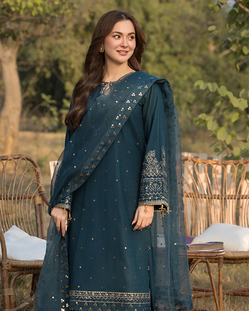 3PC Unstitched Dhanak Embroidered Shirt with Embroidered Dhanak Shawl and Trousers -AB118
