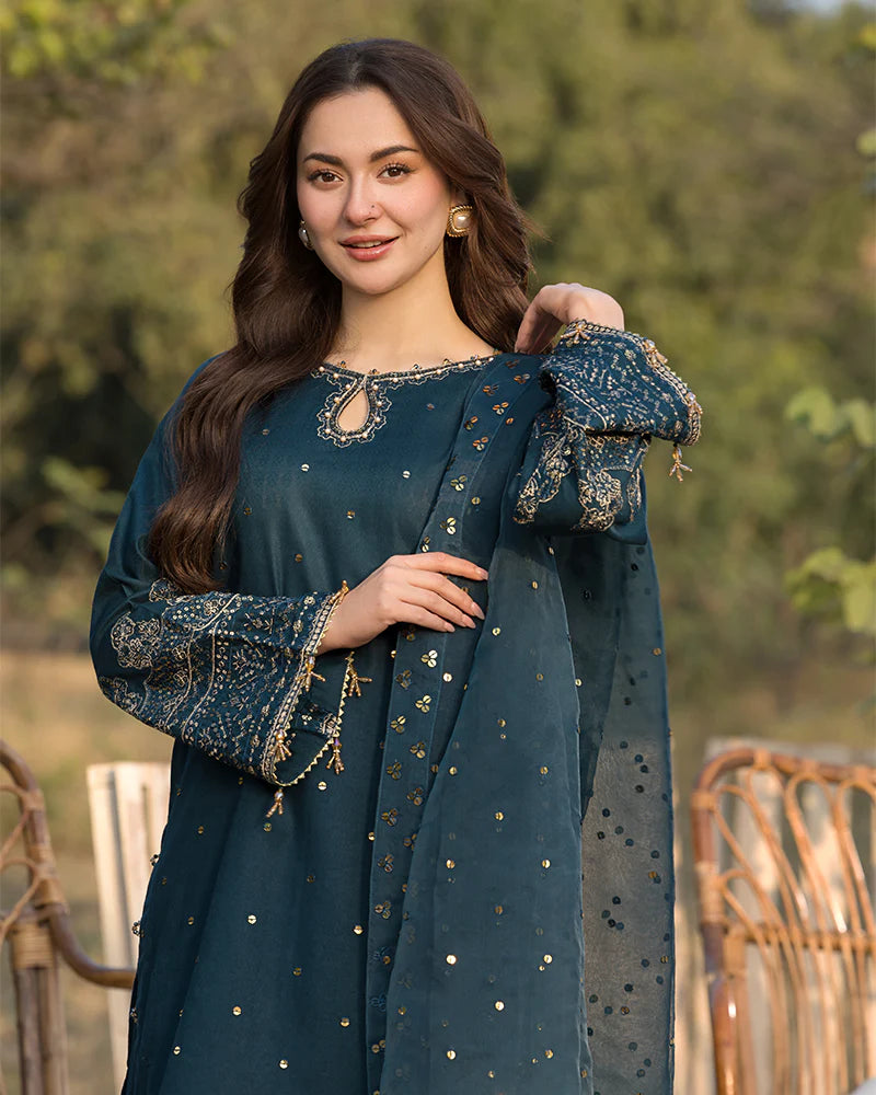 3PC Unstitched Dhanak Embroidered Shirt with Embroidered Dhanak Shawl and Trousers -AB118