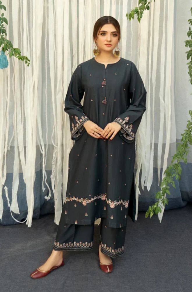 3PC Unstitched Dhanak Embroidered Shirt with Embroidered Dhanak Shawl and Trousers -AB116