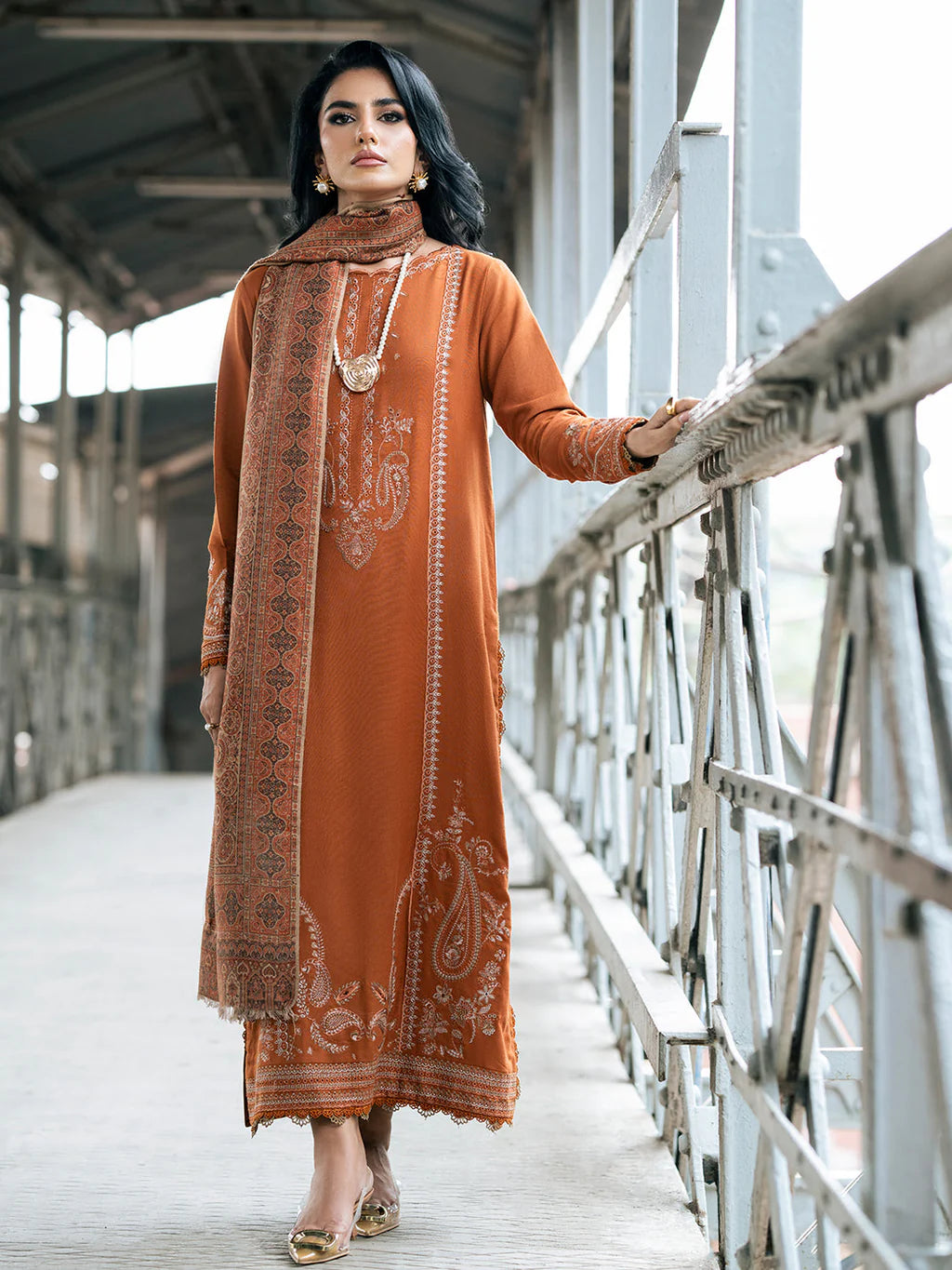 3 PC - EMBROIDERED DHANAK SUIT-AB165