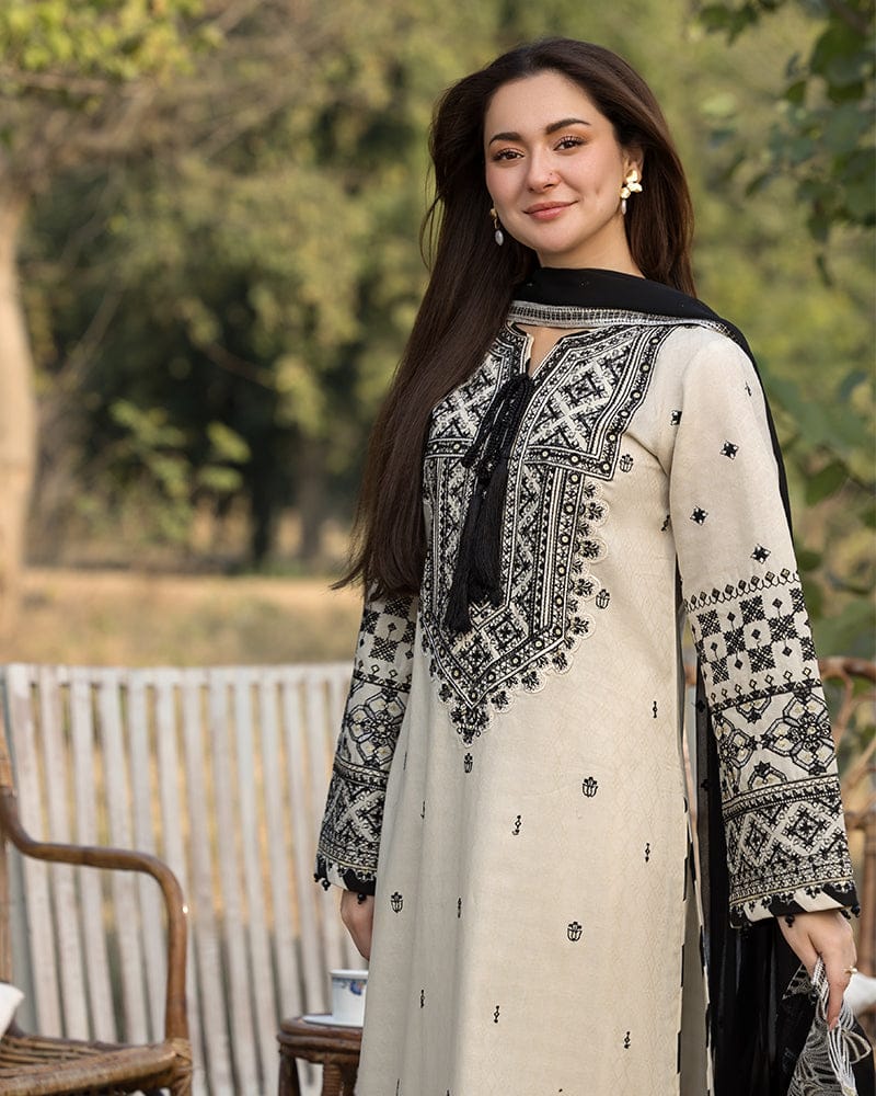 3Pc Dhanak Embroidery Sute Printed Wool  Shawl(Unstiched) -ABDHANAK-05