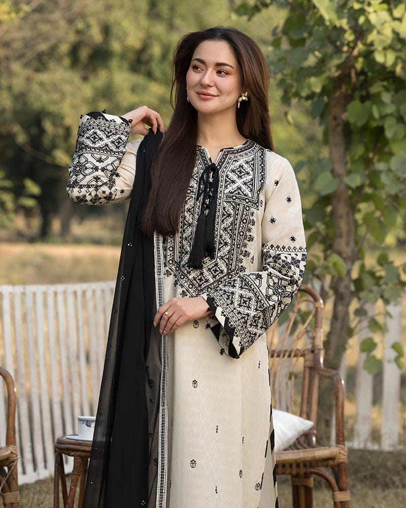 3Pc Dhanak Embroidery Sute Printed Wool  Shawl(Unstiched) -ABDHANAK-05