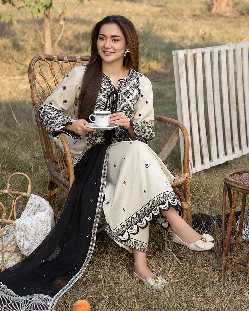 3Pc Dhanak Embroidery Sute Printed Wool  Shawl(Unstiched) -ABDHANAK-05