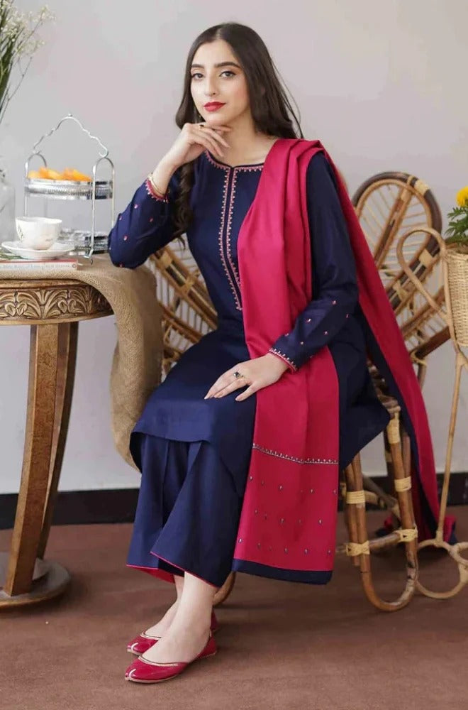 3PC Unstitched Dhanak Embroidery Suit-AB138