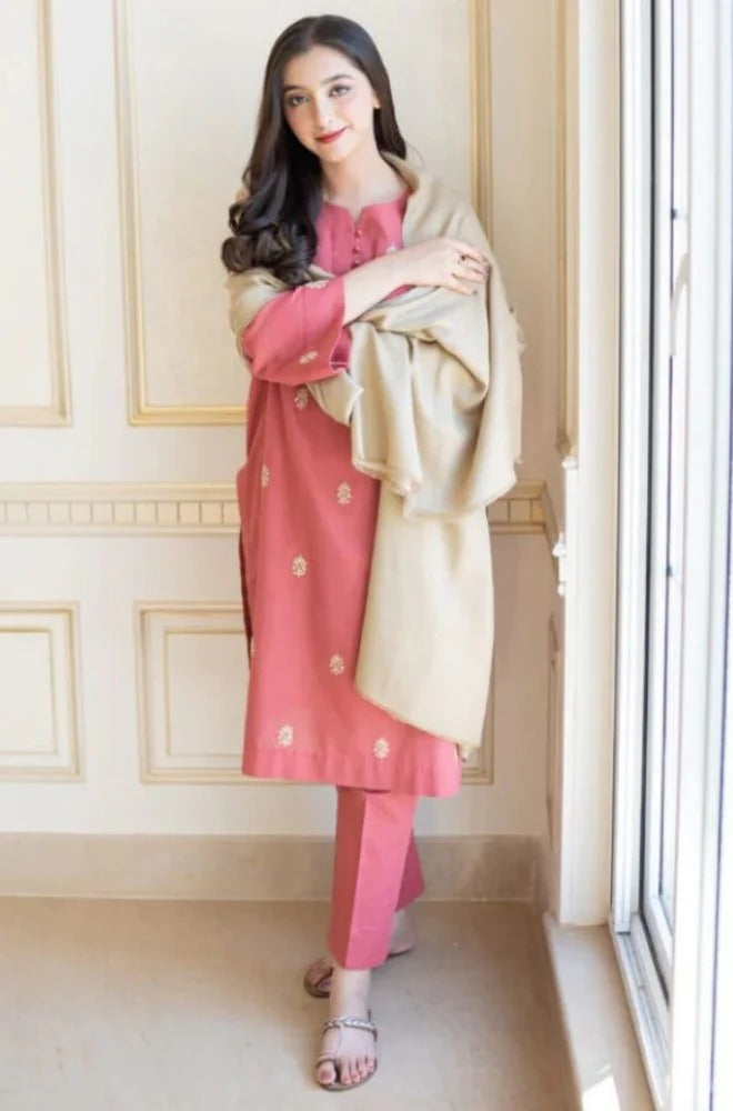 3PC Unstitched Dhanak Embroidery Suit-AB115