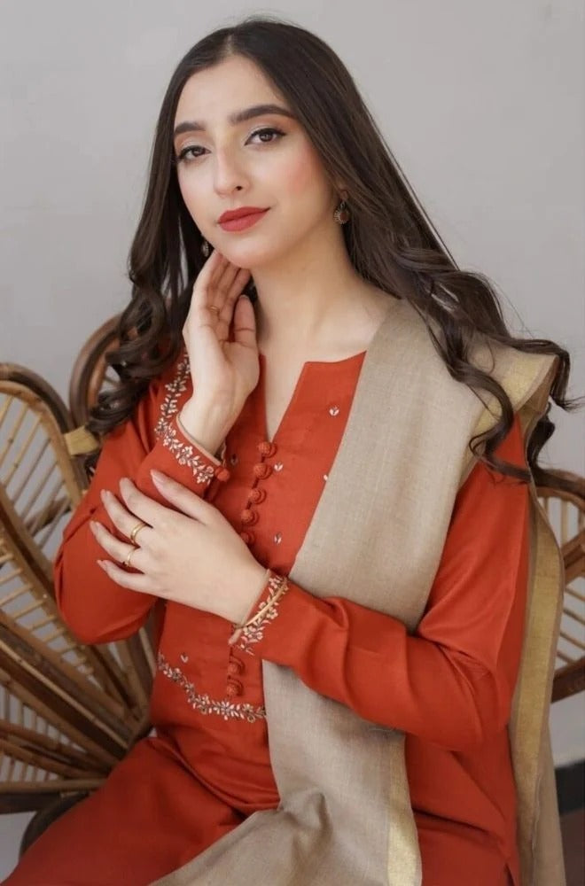 3PC Unstitched Dhanak Embroidery Suit-AB140