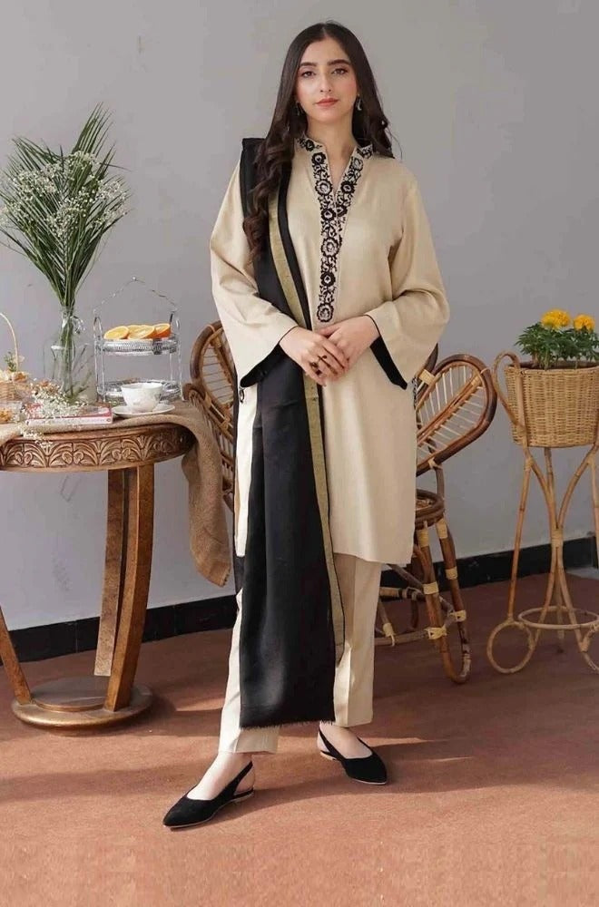 3PC Unstitched Dhanak Embroidery Suit-AB108