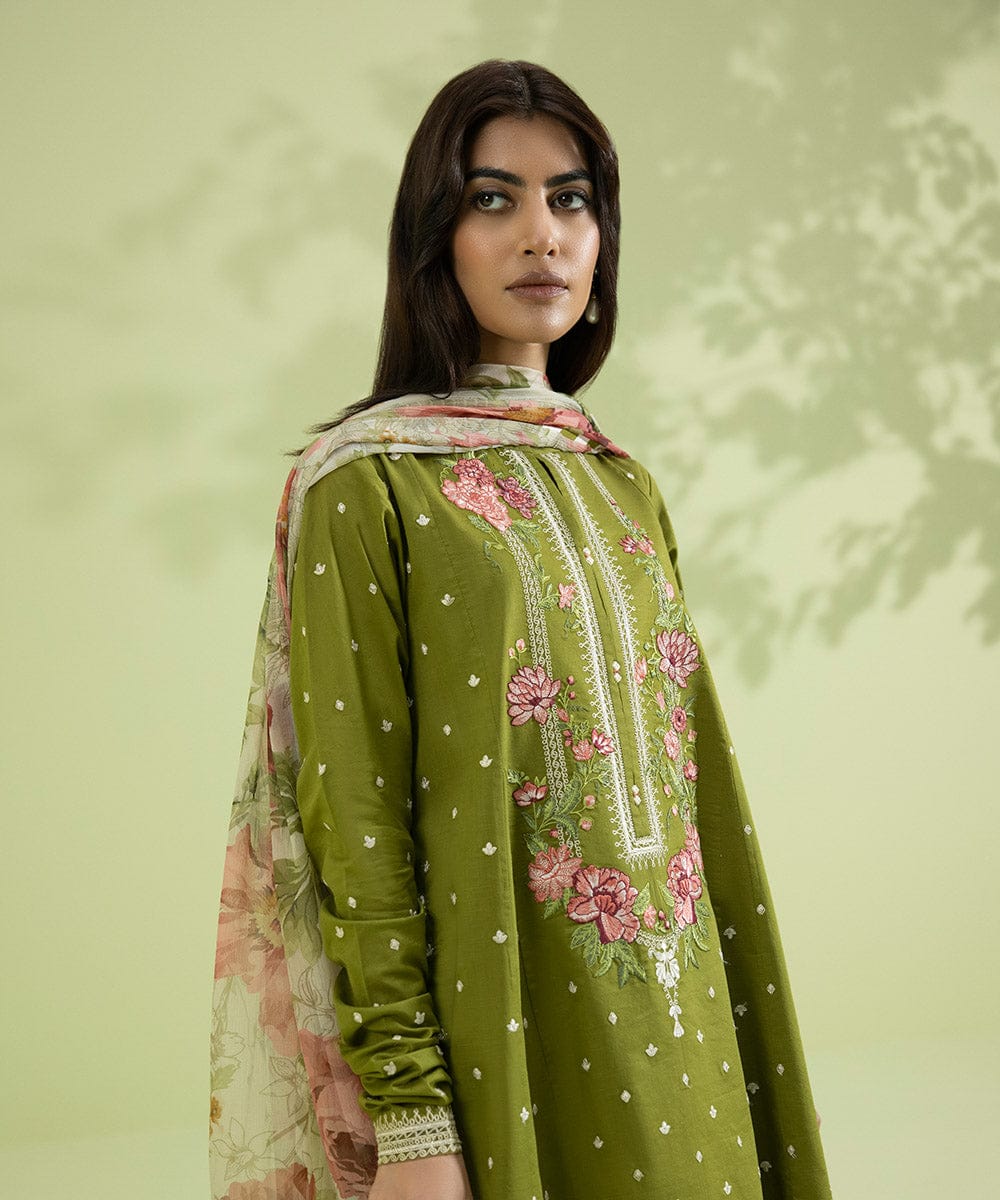 3PC Unstitched Dhanak Embroidered Shirt, AB27