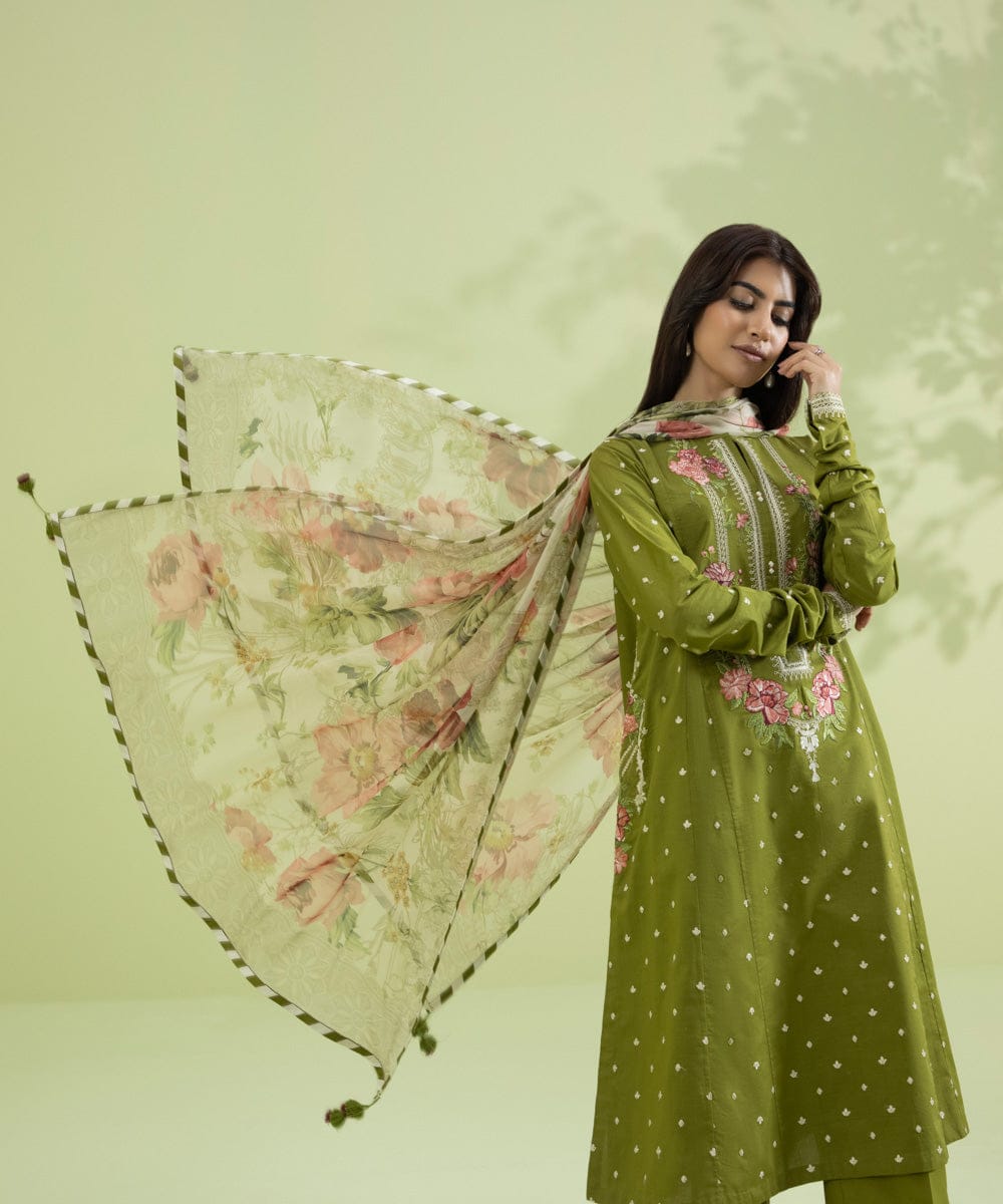 3PC Unstitched Dhanak Embroidered Shirt, AB27