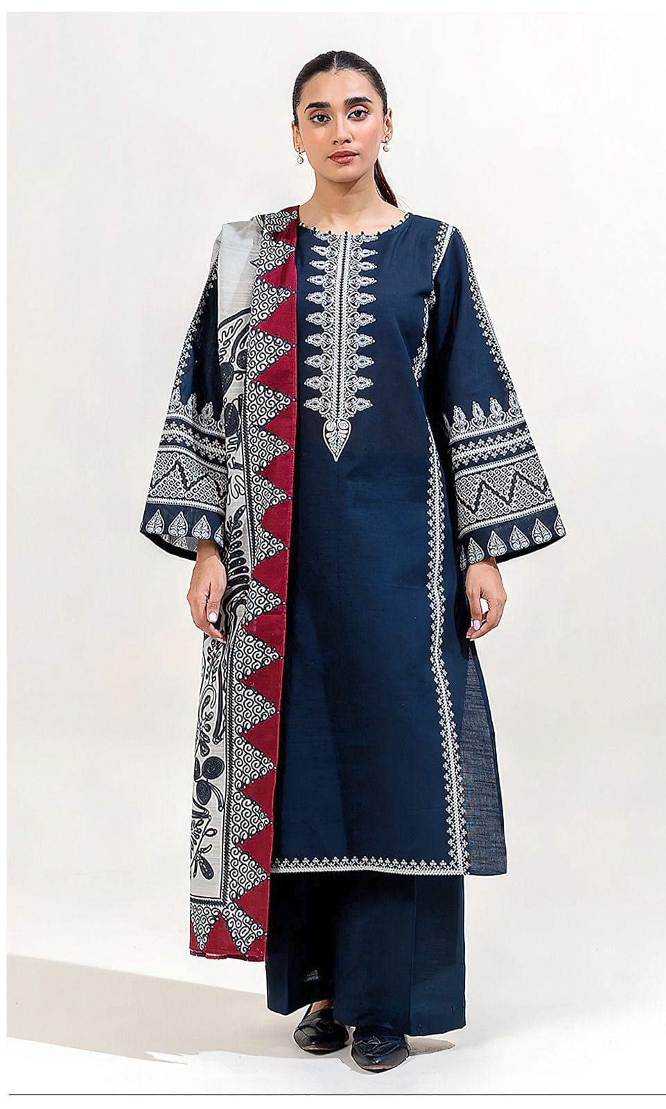 3PC Unstitched Dhanak Embroidered Shirt, AB29