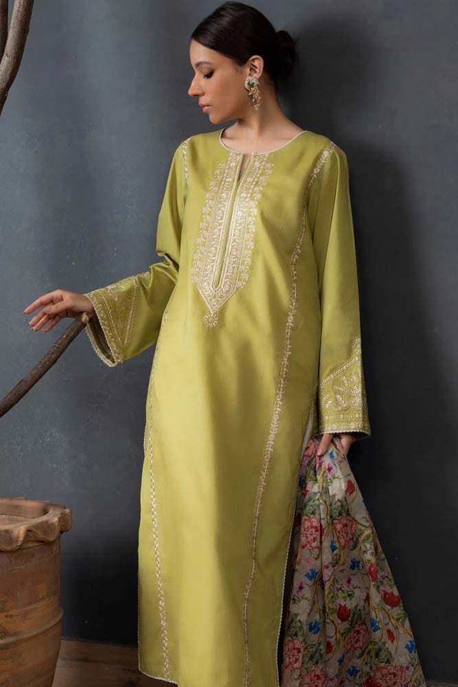 3PC Unstitched Dhanak Embroidered Shirt, AB30