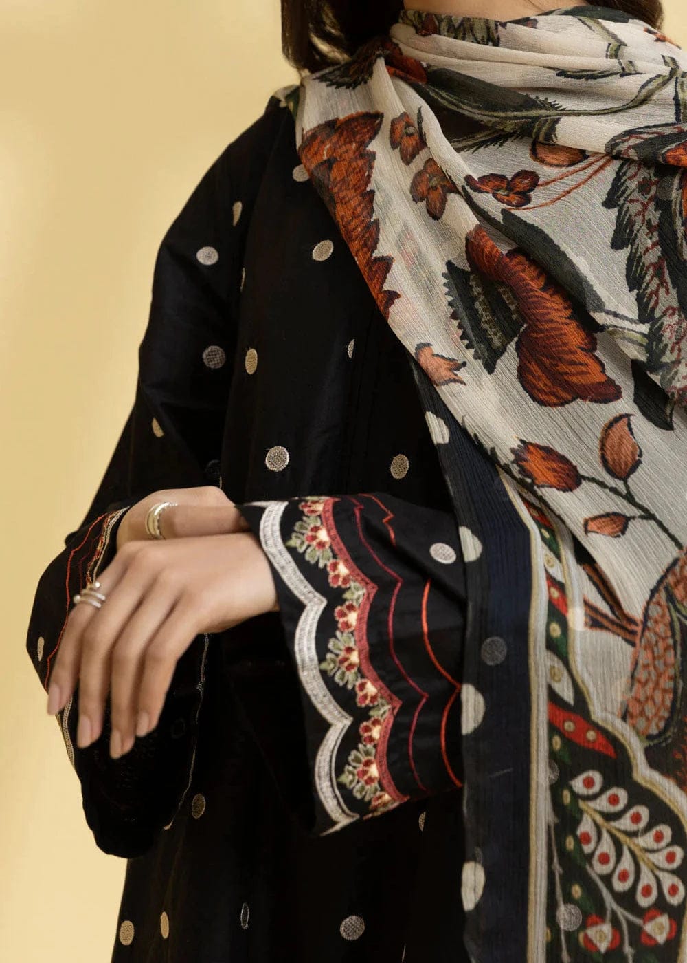 3PC Unstitched  Embroidered Shirt, AB33