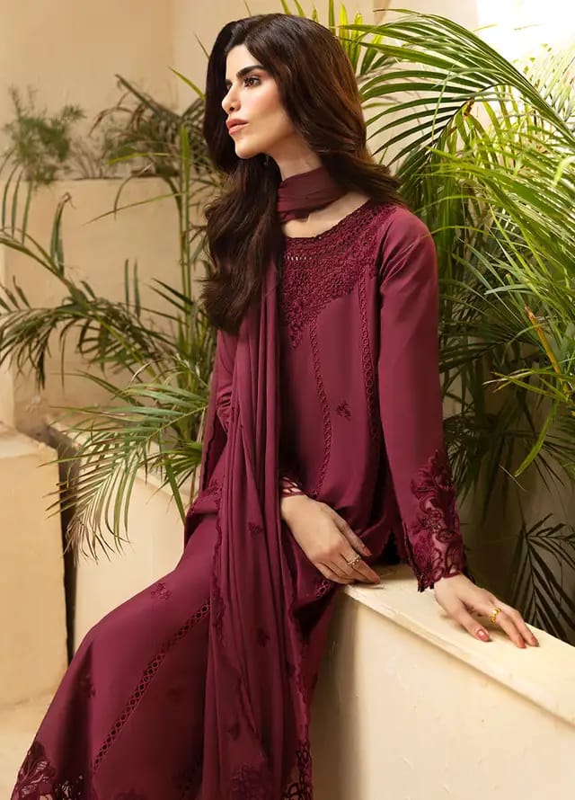 3 PC - EMBROIDERED DHANAK SUIT-AB151