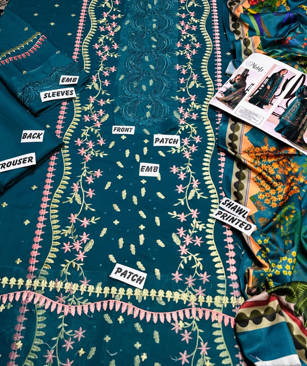 3Pc Dhanak Embroidery Sute Printed Wool  Shawl(Unstiched) -ABDHANAK-02