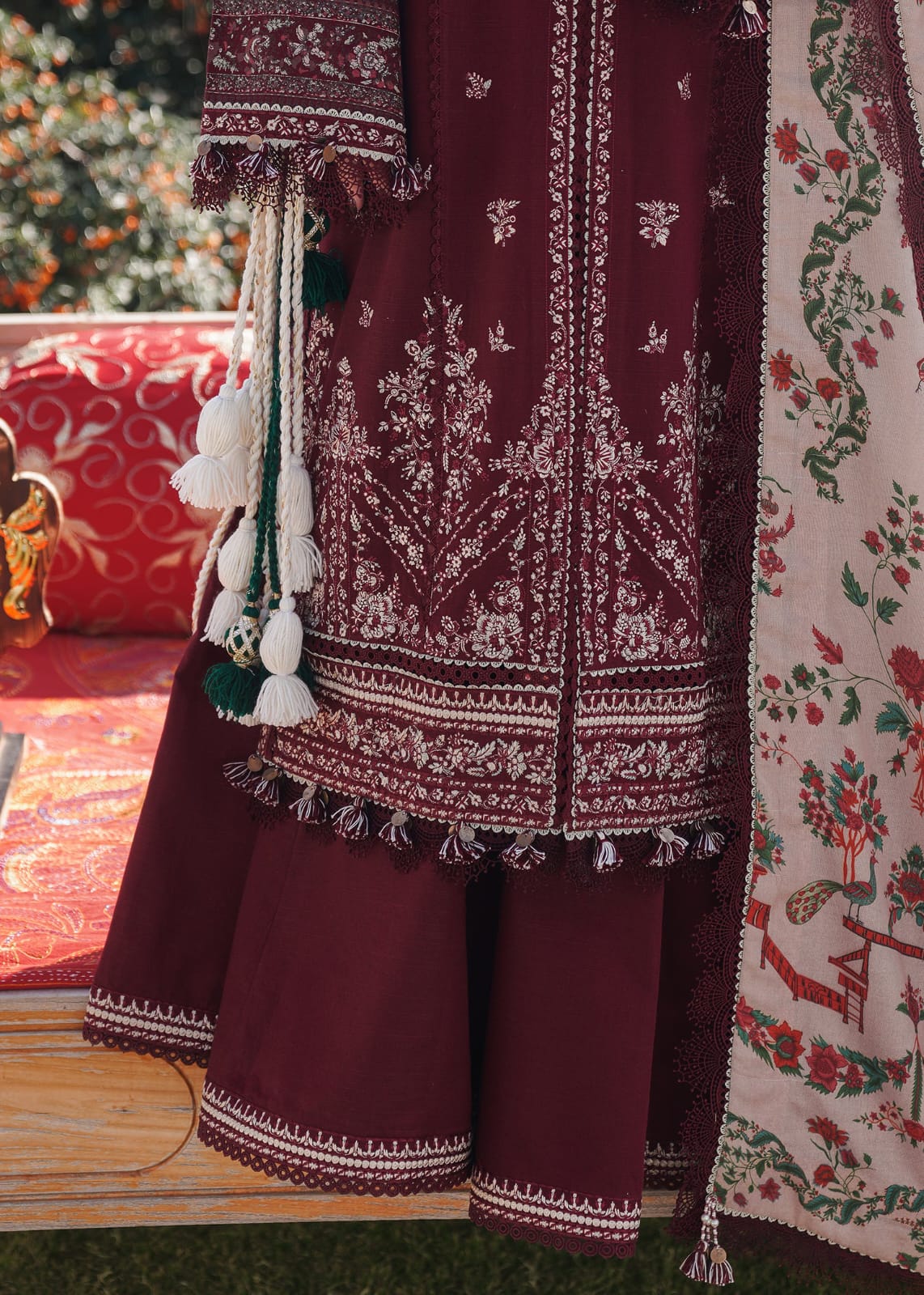 3Pc Dhanak Embroidery Sute Printed Wool  Shawl(Unstiched) -ABDHANAK-04