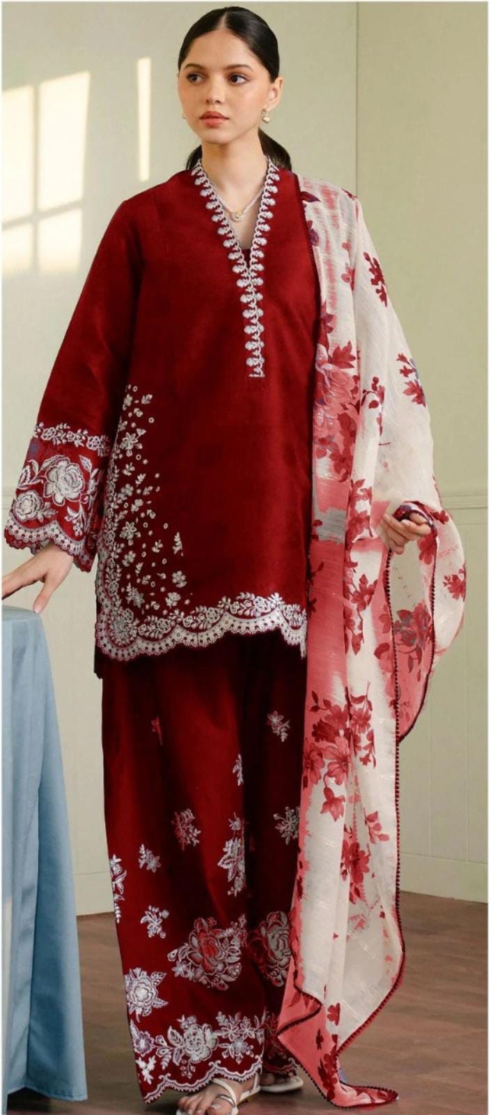 3PC Unstitched Dhanak Embroidery Suit-AB91