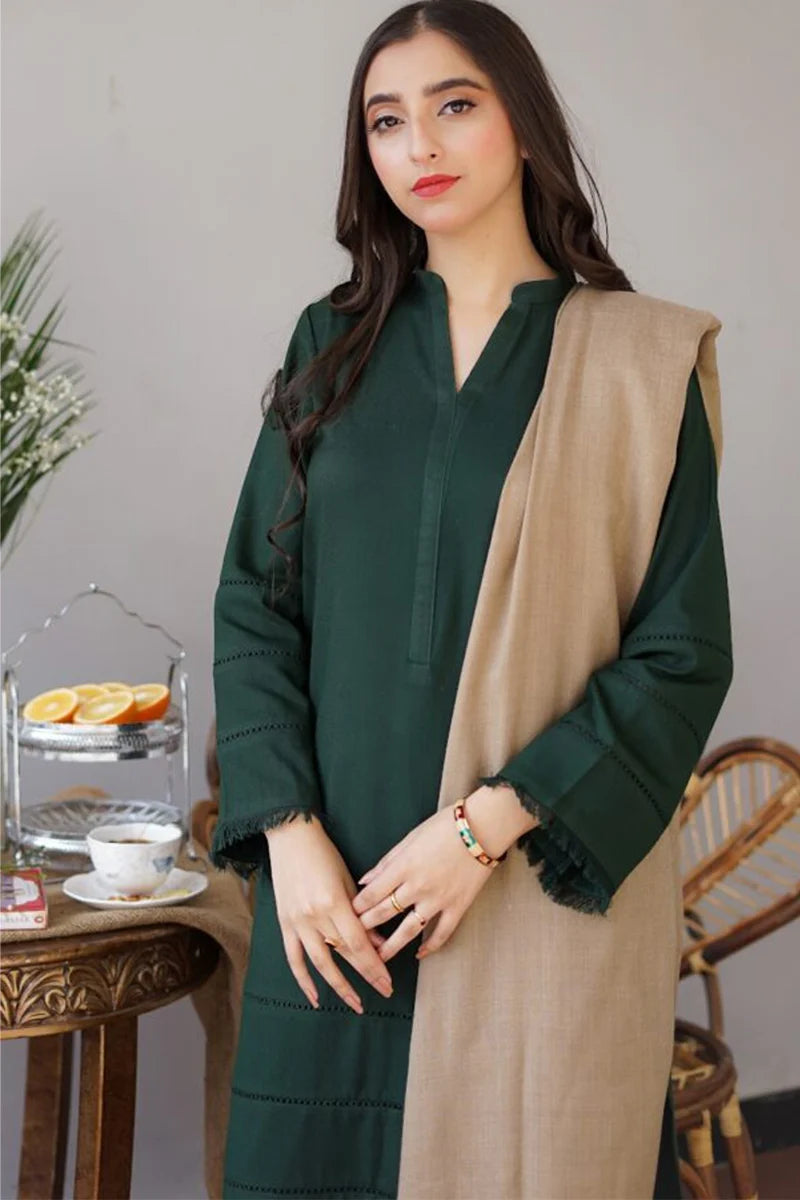 3PC Embroidery Suit with Wool Shawl-AB-08