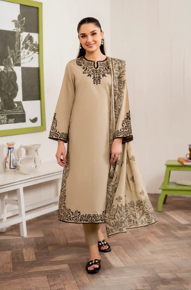 3PC Unstitched Dhanak Embroidered Shirt, AB25