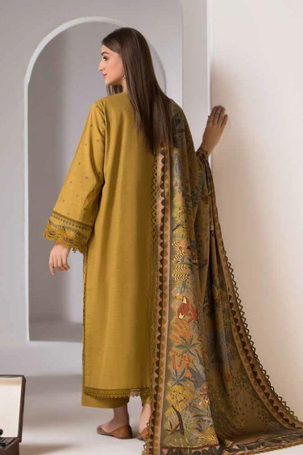 3PC Unstitched Dhanak Embroidered Shirt with Embroidered Dhanak Shawl and Trousers -AB111