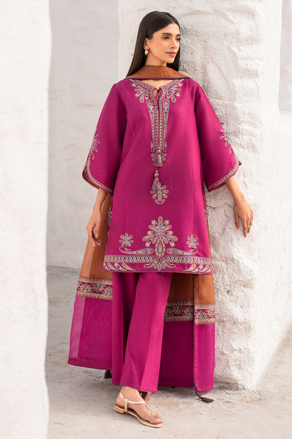 3PC Unstitched Dhanak Embroidery Suit-AB17