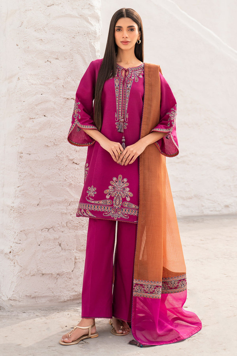 3PC Unstitched Dhanak Embroidery Suit-AB17