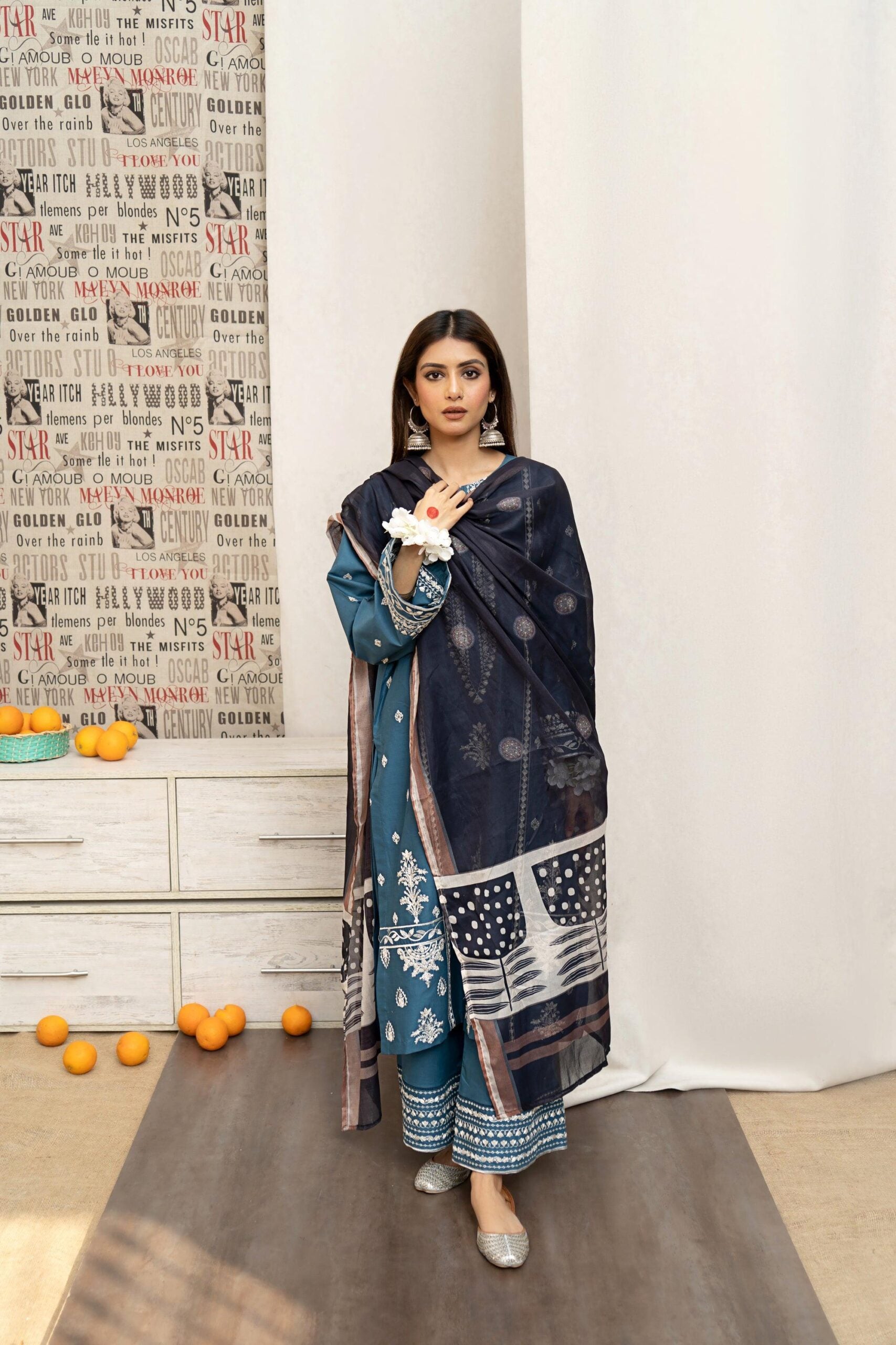 3PC Unstitched Dhanak Embroidery Suit-AB18