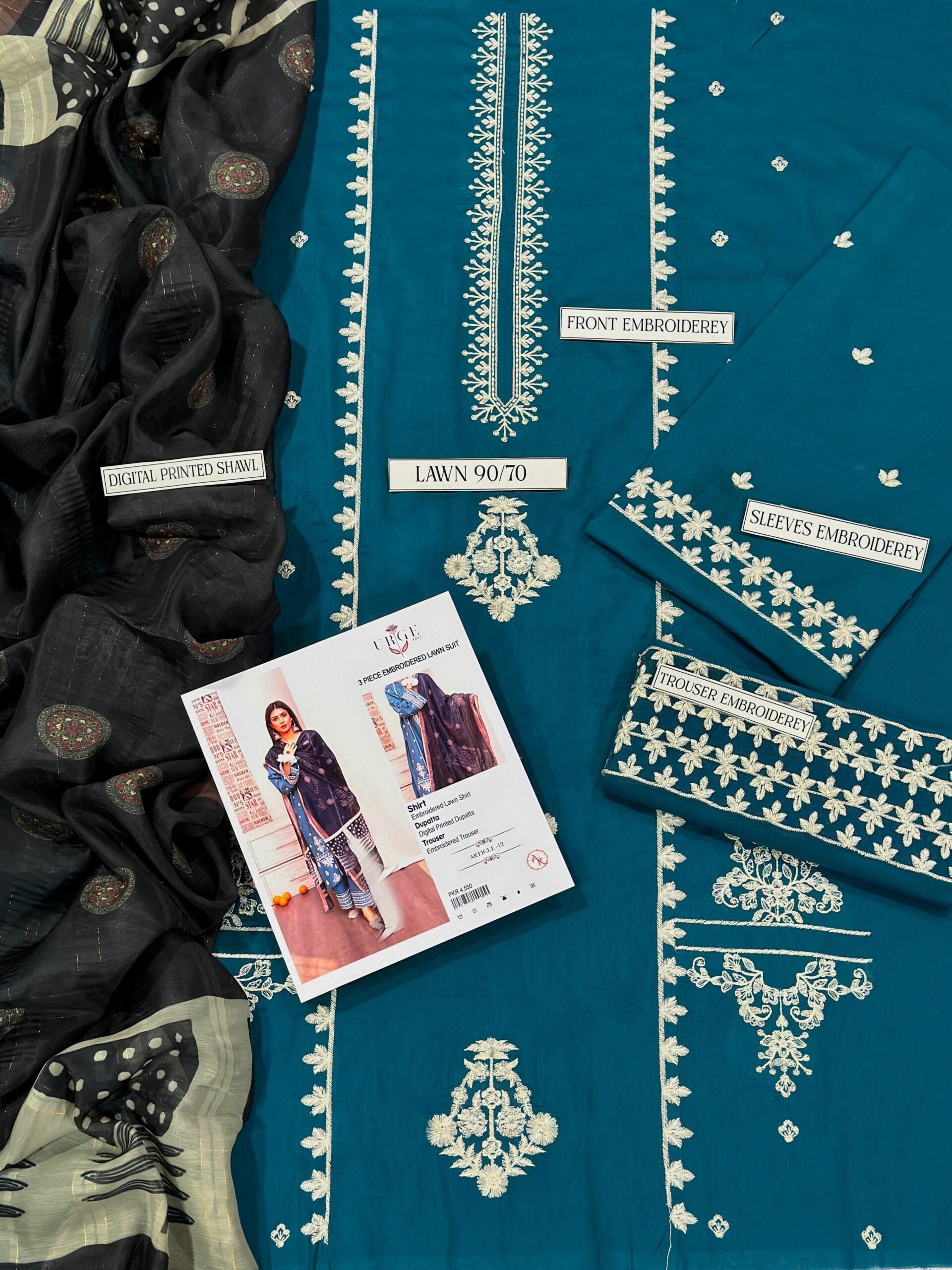 3PC Unstitched Dhanak Embroidery Suit-AB18