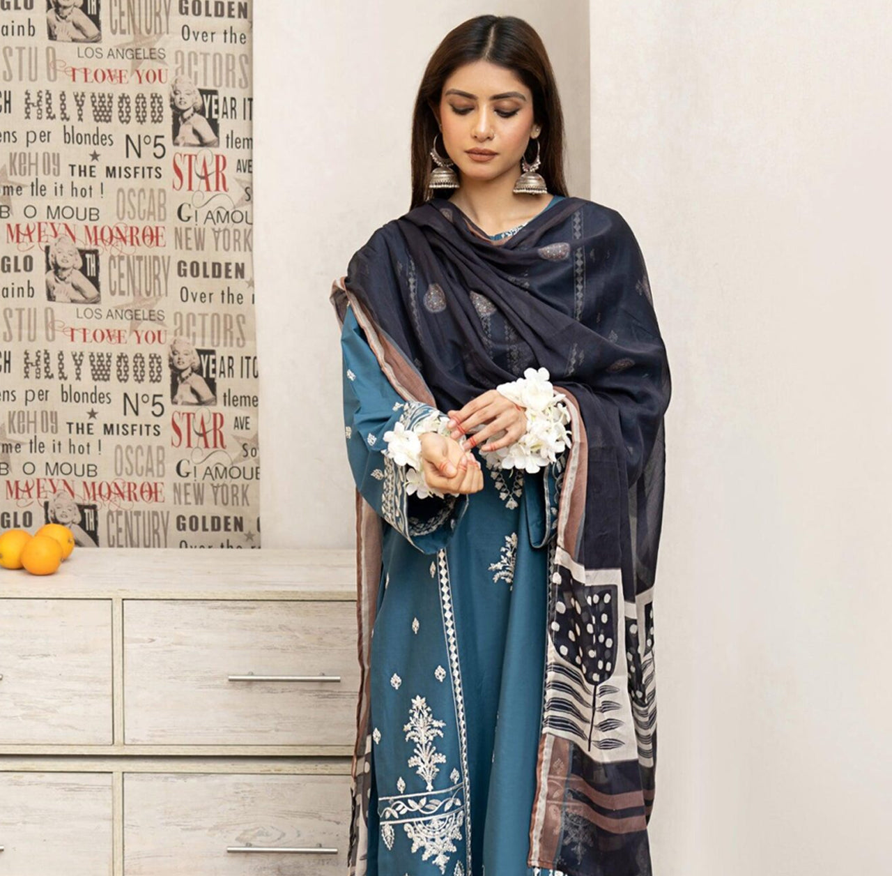 3PC Unstitched Dhanak Embroidery Suit-AB18
