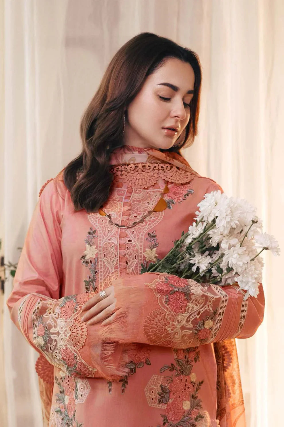 3PC Unstitched Dhanak Embroidered Shirt with Embroidered Dhanak Shawl and Trousers -AB107